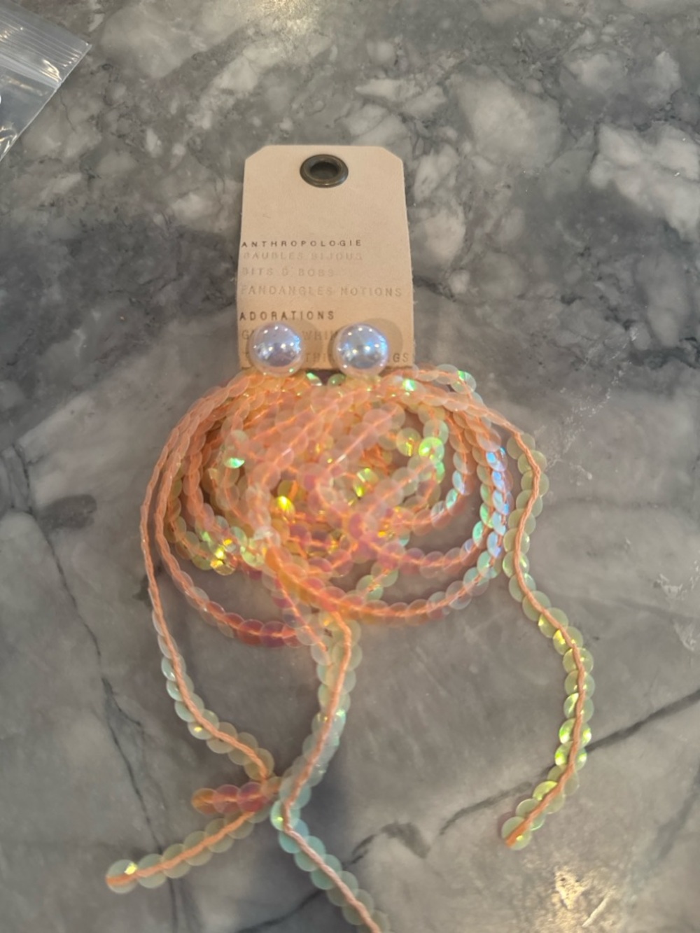 Anthropologie Gold and Peach Sequin Fringe Hoop Earrings